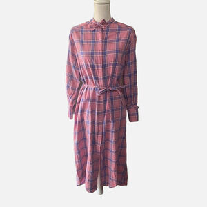 Munthe Shirt Dress Womens Sz 4 EU 34‎ Pink Check Front Back Splits Grunge
